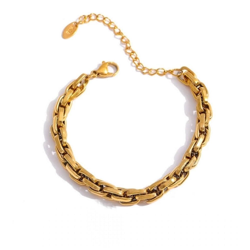 18k Gold Plated Twisted Textured Chain Stainless Steel Metal Bracelet